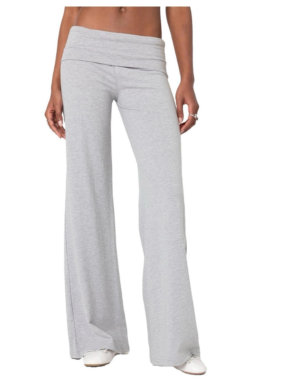 Edikted Wide Leg Fold Over Pants Light Gray Melange L Y2K - Picture 2 of 6